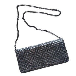 Starlet Faux Skin Crystal Studded Convertible Clutch in Gray/Silver